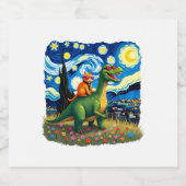 Cat Riding Dinosaur T-Rex Starry Night Cat Lover ( Sparkling Wijnetiket (Enkel label)