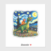 Cat Riding Dinosaur T-Rex Starry Night Cat Lover ( Sticker (Vel)
