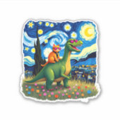 Cat Riding Dinosaur T-Rex Starry Night Cat Lover ( Sticker (Voorkant)