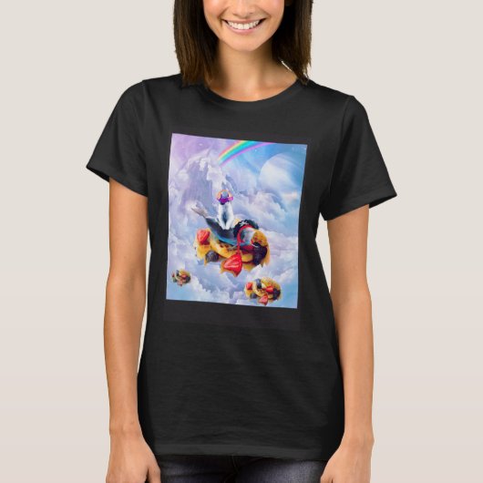 Cat Riding Dolphin On Clouds And Waffles T-shirt (Voorkant)