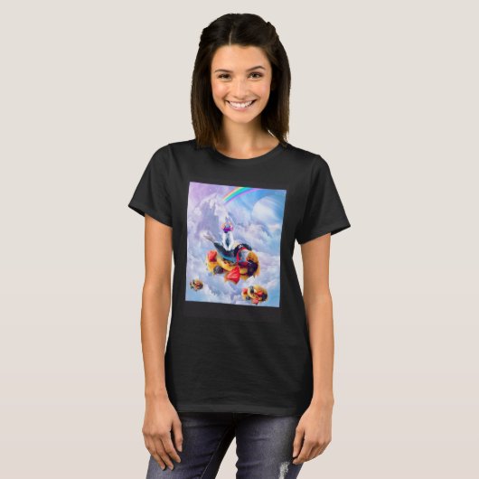 Cat Riding Dolphin On Clouds And Waffles T-shirt (Voorkant volledig)