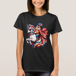 Cat Riding Eenhoorn VS Vlag Patriottisch 4 juli T-shirt