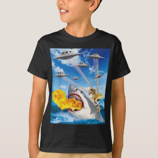 Cat Riding Fire Ademende Haai Regenboog Laser Taco T-shirt