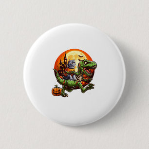Cat Riding Horror T-rex als Zombie Halloween Kinde Ronde Button 5,7 Cm