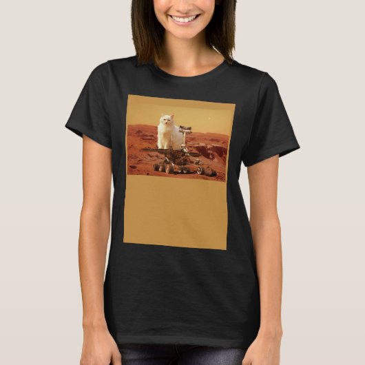 Cat Riding Mars Rover on Foreign Landscape T-shirt (Voorkant)