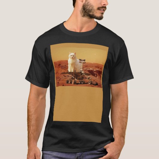 Cat Riding Mars Rover on Foreign Landscape T-shirt (Voorkant)