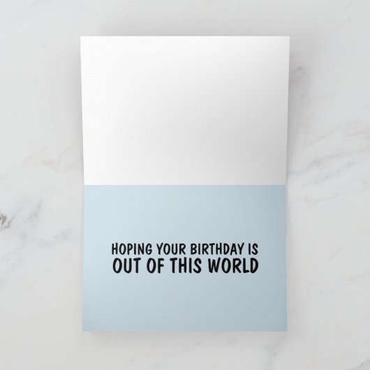 CAT RIDING PIZZA IN SPACE BIRTHDAY KAART (Binnen)