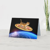 CAT RIDING PIZZA IN SPACE BIRTHDAY KAART (Voorkant)