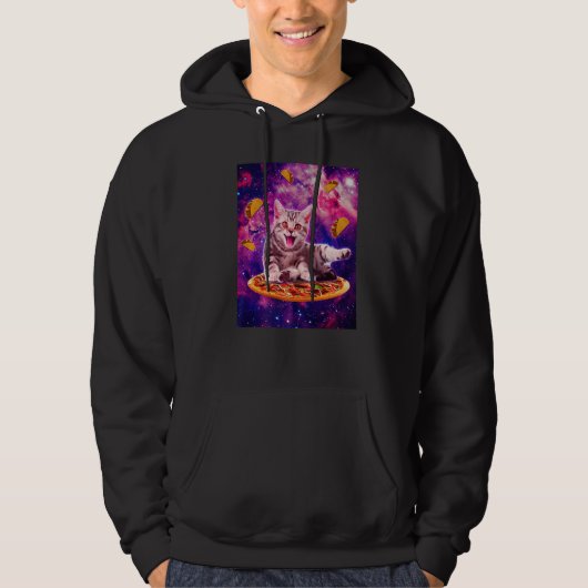 Cat Riding Pizza In Space Galaxy Taco Kitten Cats Hoodie (Voorkant)
