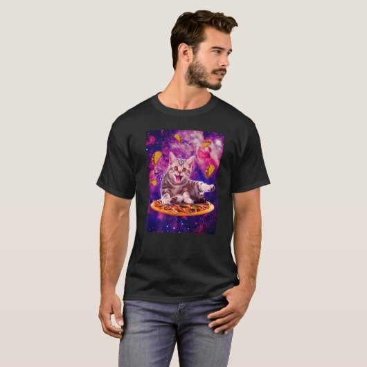 Cat Riding Pizza In Space Galaxy Taco Kitten Cats T-shirt (Voorkant volledig)