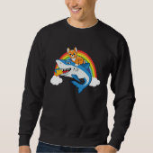 Cat Riding Shark Eating Cheese With Rainbow For Ca Trui (Voorkant)