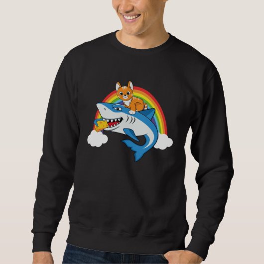 Cat Riding Shark Eating Cheese With Rainbow For Ca Trui (Voorkant)