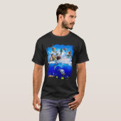 Cat riding shark in the ocean on the beach t-shirt (Voorkant volledig)