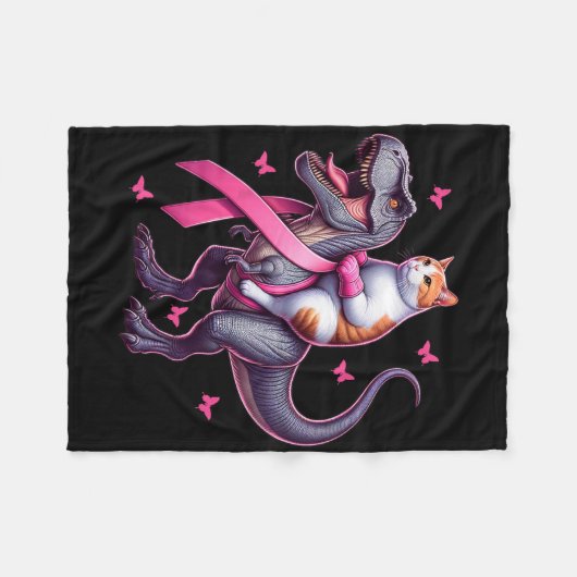 Cat Riding T Rex Dinosaur. Borstkanker bewustzijn Fleece Deken (Voorkant (Horizontaal))