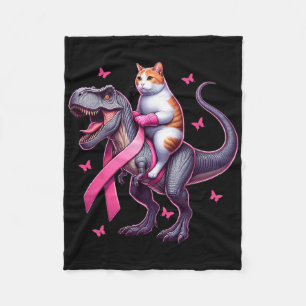 Cat Riding T Rex Dinosaur. Borstkanker bewustzijn Fleece Deken