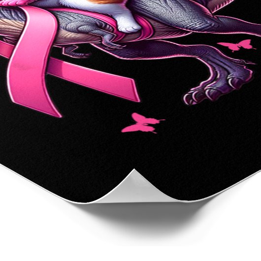 Cat Riding T Rex Dinosaur. Borstkanker bewustzijn Poster (Hoek)