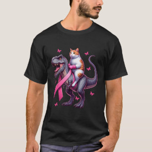 Cat Riding T Rex Dinosaur. Borstkanker bewustzijn T-shirt