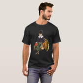Cat Riding Turkey-Cat Thanksgiving Pilgrim Costume T-shirt (Voorkant volledig)