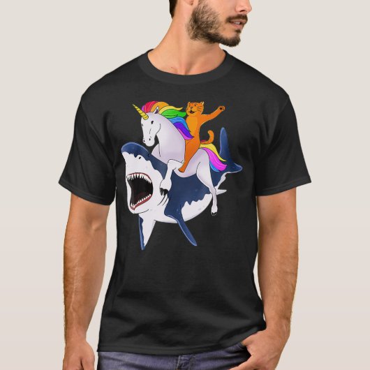Cat Riding Unicorn Riding Shark Gift  T-shirt (Voorkant)
