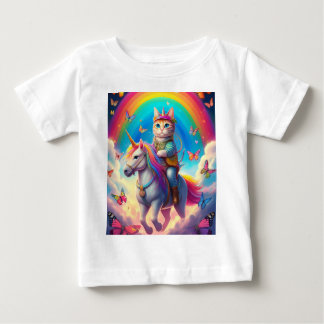 Cat Riding Unicorn with Rainbows and Butterflies