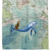 Cat Riding Whale Showgordijn Douchegordijn (Voorkant)