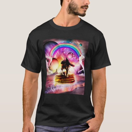 Cat Riding Wolf With Pancakes And Milkshake T-shirt (Voorkant)