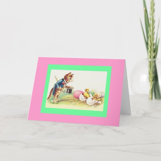  Cat Ringmaster & Easter Chicks Feestdagen Kaart (Voorkant)
