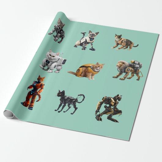 Cat Robots Cadeaupapier (Uitgerold)