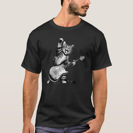 Cat Rockin' the Guitar T-shirt, Shirt voor muziekl (Voorkant)