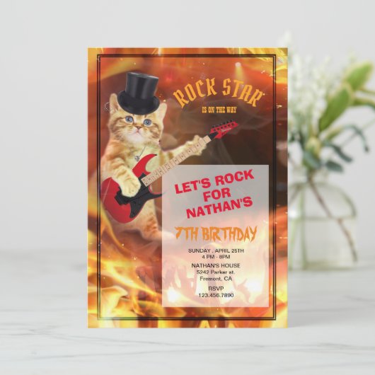 Cat Rockstar Cool Uitnodiging (Staand voorkant)