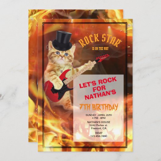 Cat Rockstar Cool Uitnodiging (Voorkant / Achterkant)