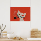 Cat Roking a Pipe Funny Retro Vintage Poster (Keuken)