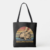 Cat Rolling Fatties Grappig Tote Bag (Achterkant)