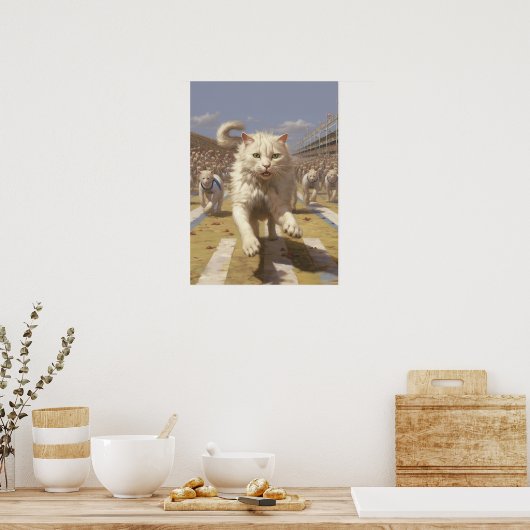 Cat Running, Track en Field Poster (Keuken)