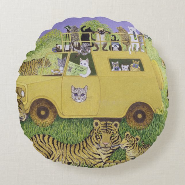Cat Safari Rond Kussen (Voorkant)