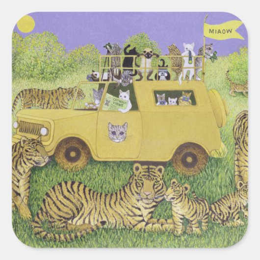 Cat Safari Vierkante Sticker (Voorkant)