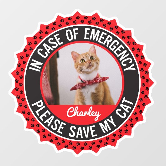 Cat Safety Alert Custom First Responder Raamsticker (Vel)