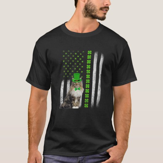 Cat Saint Patrick's Day Funny US American Flag Cat T-shirt (Voorkant)