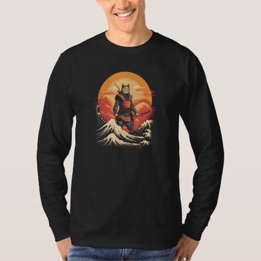 Cat Samurai Charming Japanese Style The Great Wave T-shirt (Voorkant)