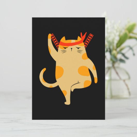 Cat Samurai Ninja Shinobi Kitten Kat Pet Gift Kaart (Staand voorkant)