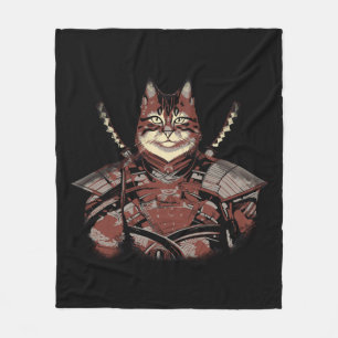 Cat Samurai Warrior Japans Fleece Deken