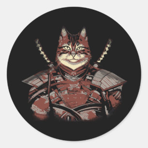 Cat Samurai Warrior Japans Ronde Sticker