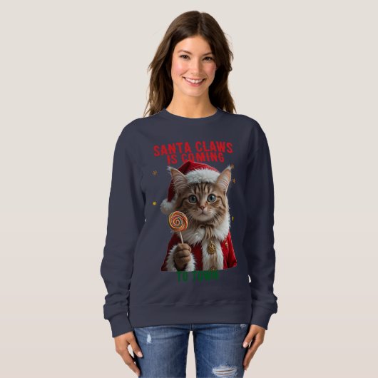 Cat Santa Christmas T-Shirt (Voorkant volledig)