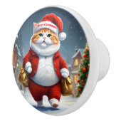 Cat Santa Claus, Keramische Knop (Rechts)