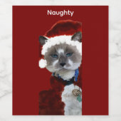 Cat Santa Claws Christmas Maureen Girard Blue Eye  Wijn Etiket (Enkel label)