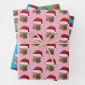 Cat Santa Hat | Aangepaste Gezichtsfoto Roze Kerst Inpakpapier Vel (In situ)