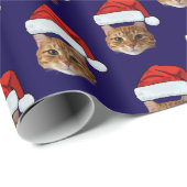 Cat Santa Hat Custom Gezicht Foto Kerstmis Cadeaupapier (Rol Hoek)