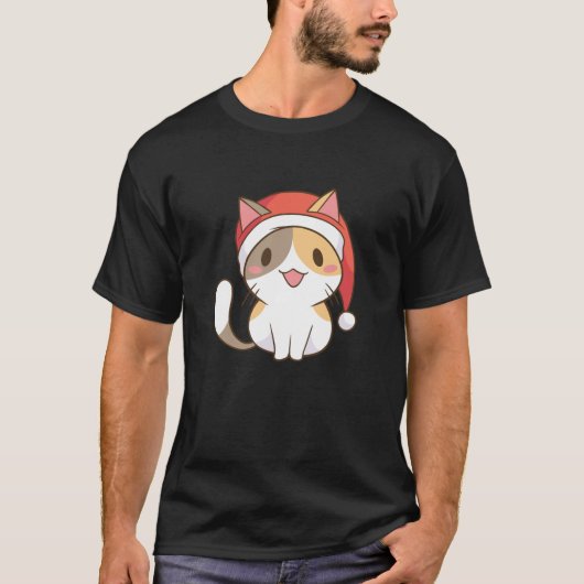 Cat Santa Hat Funny Christmas T Shirt (Voorkant)