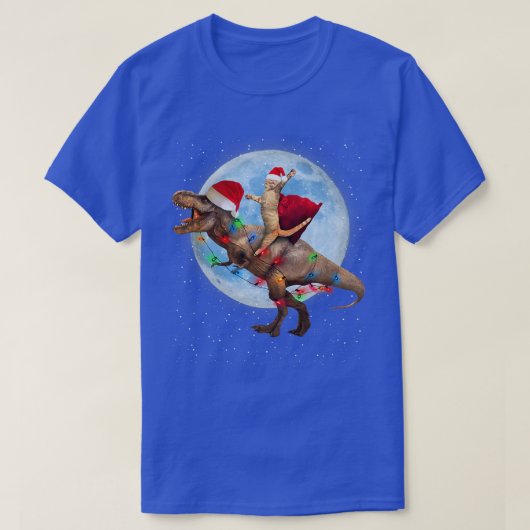 Cat Santa Hat Riding Dinosaur T re Moon Kerstmis T-shirt (Design voorkant)