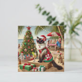 Cat Santa Jurk voor Kerstmis in juli op het strand Feestdagenkaart (Staand voorkant)
